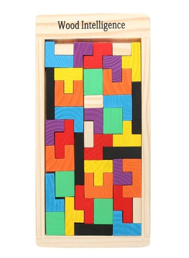 SCHUBERT Wooden Russian Blocks Tetris for Kids, Wood Intelligence Puzzle, Brain Teasers Games, Tangram Jigsaw Intelligence Puzzle Educational Gift for Kids,Building Blocks 40pcs, Ages 3-8 Years. - Image 1
